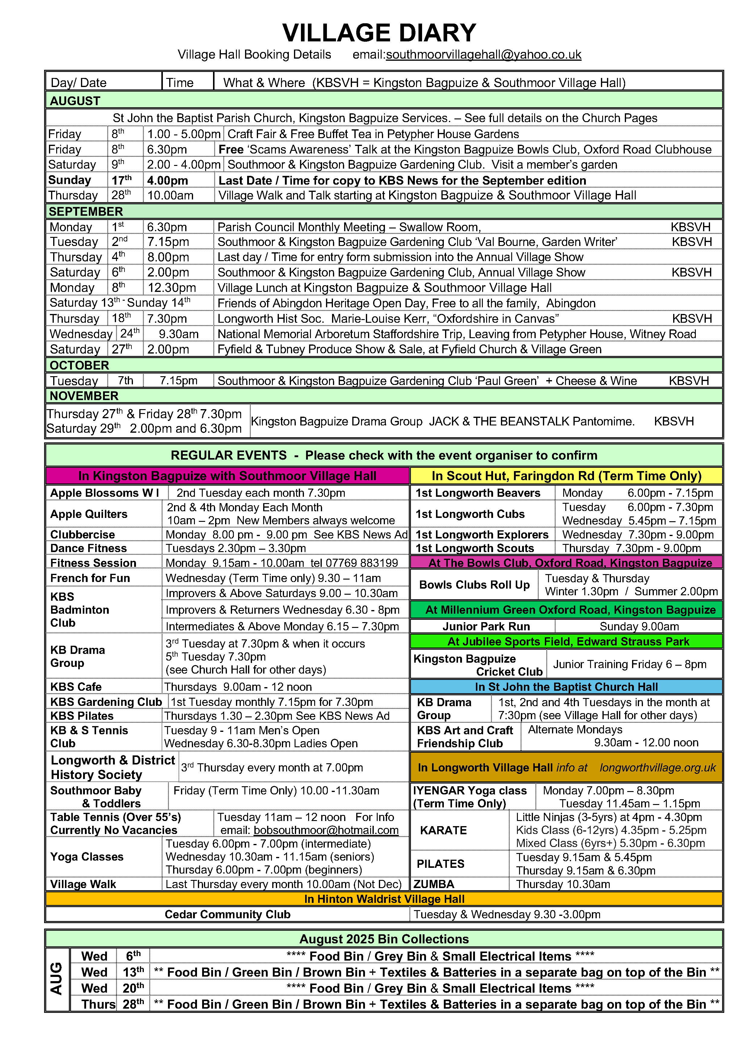0000001 2025 08 Village Diary August 2025 for Web Site