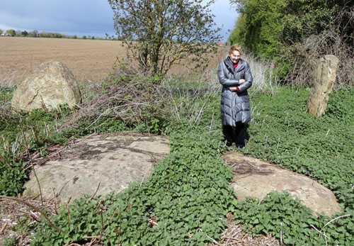 The stones at Southmoor Henge - Clare Belk indicates the size of the stones